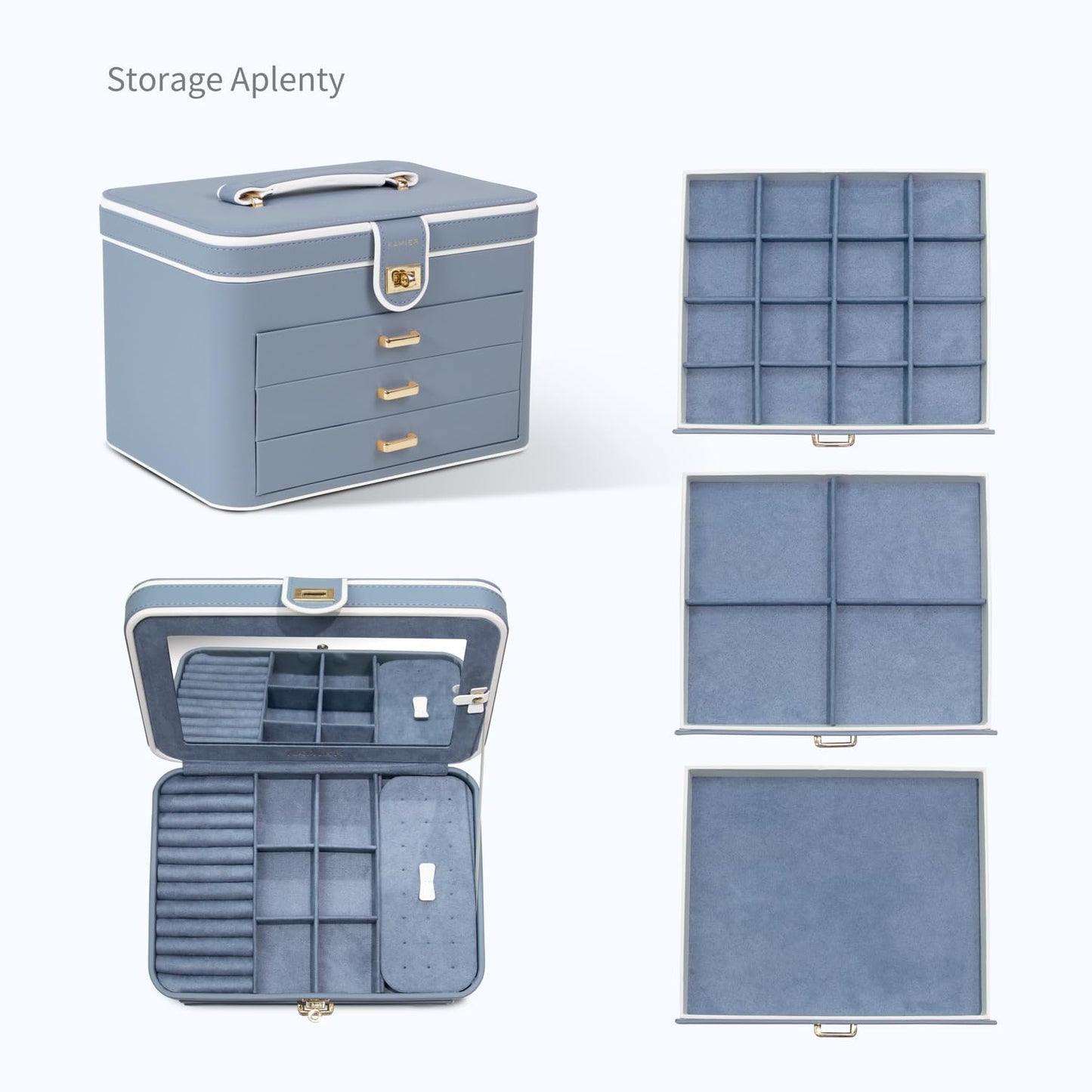 4 Layer Jewelry Organizer with Mirror 3 Drawers