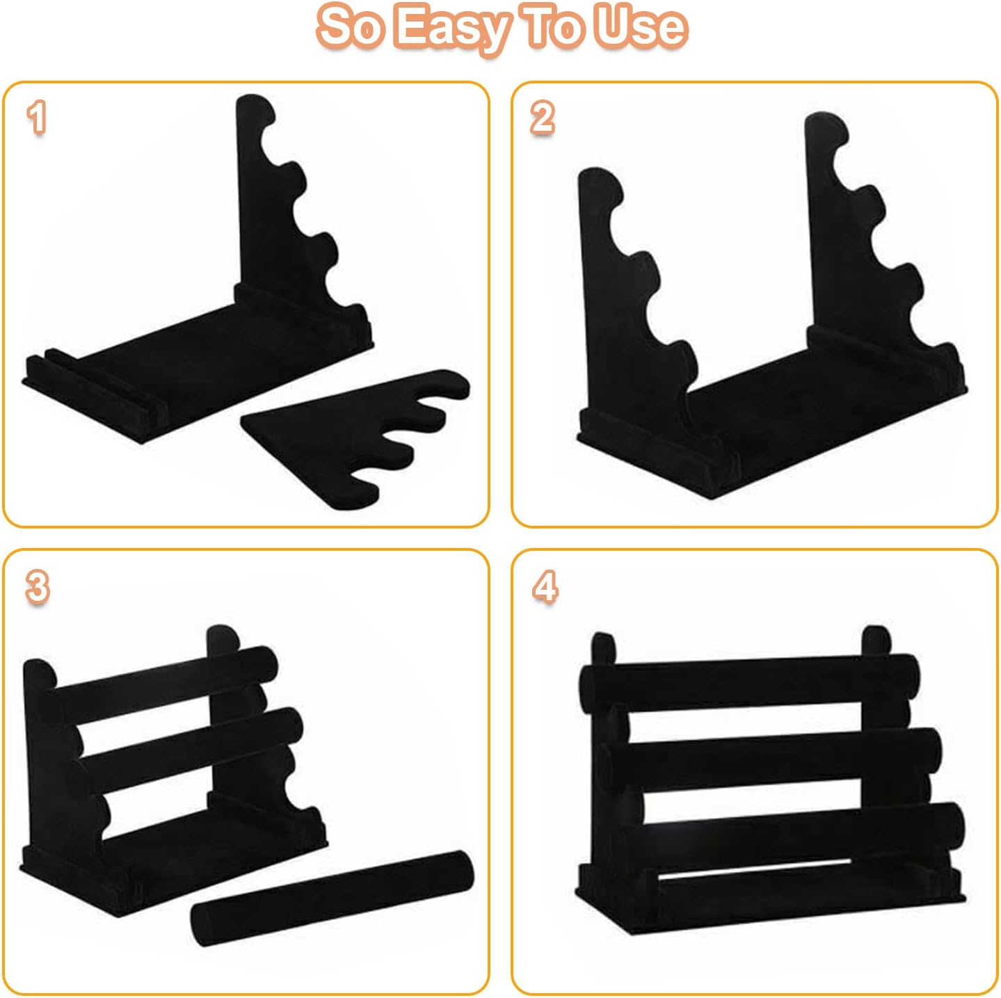 2 Pack Velvet Bracelet Holder with 3 Tier Rack, Black