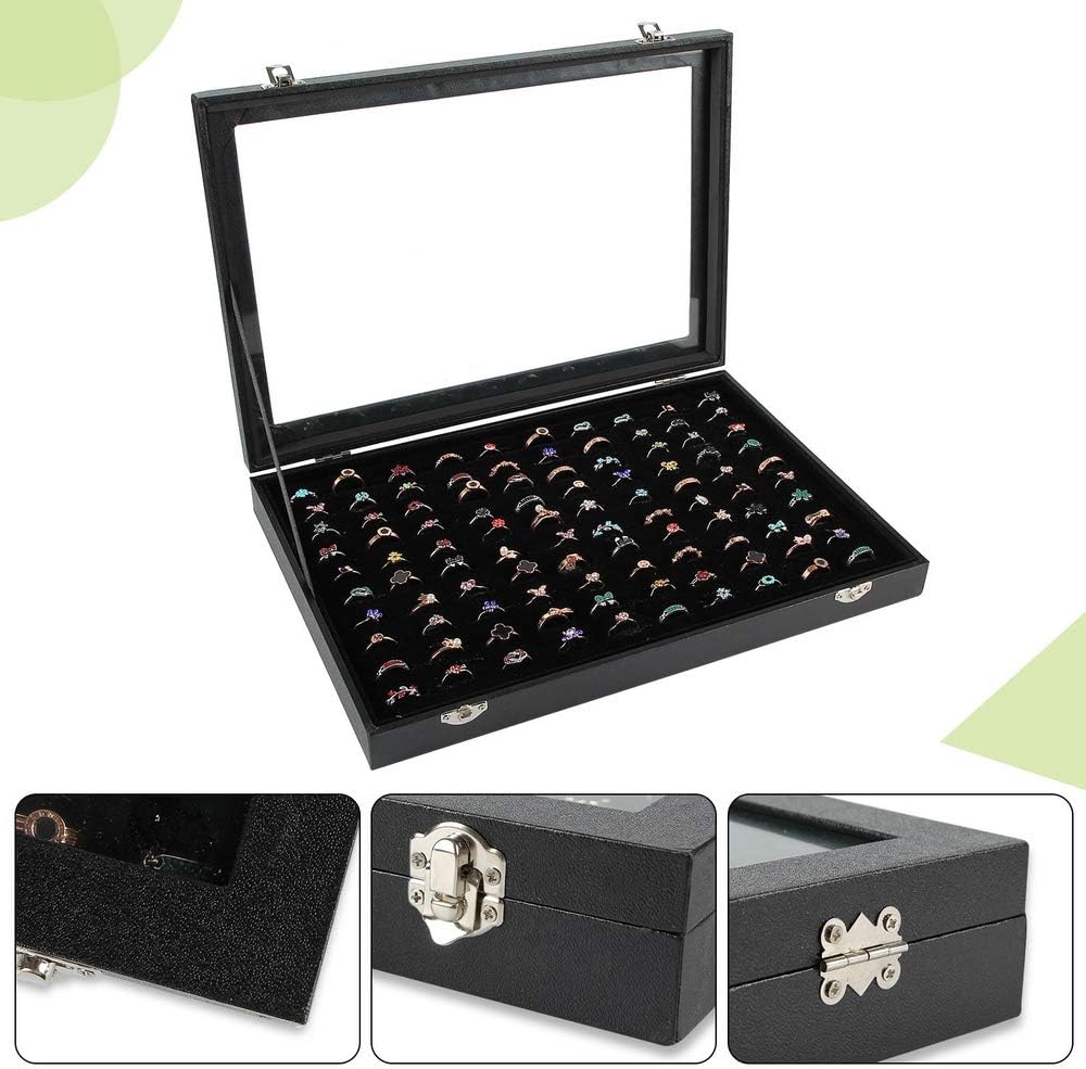 100 Slots Ring Display Case with Lid