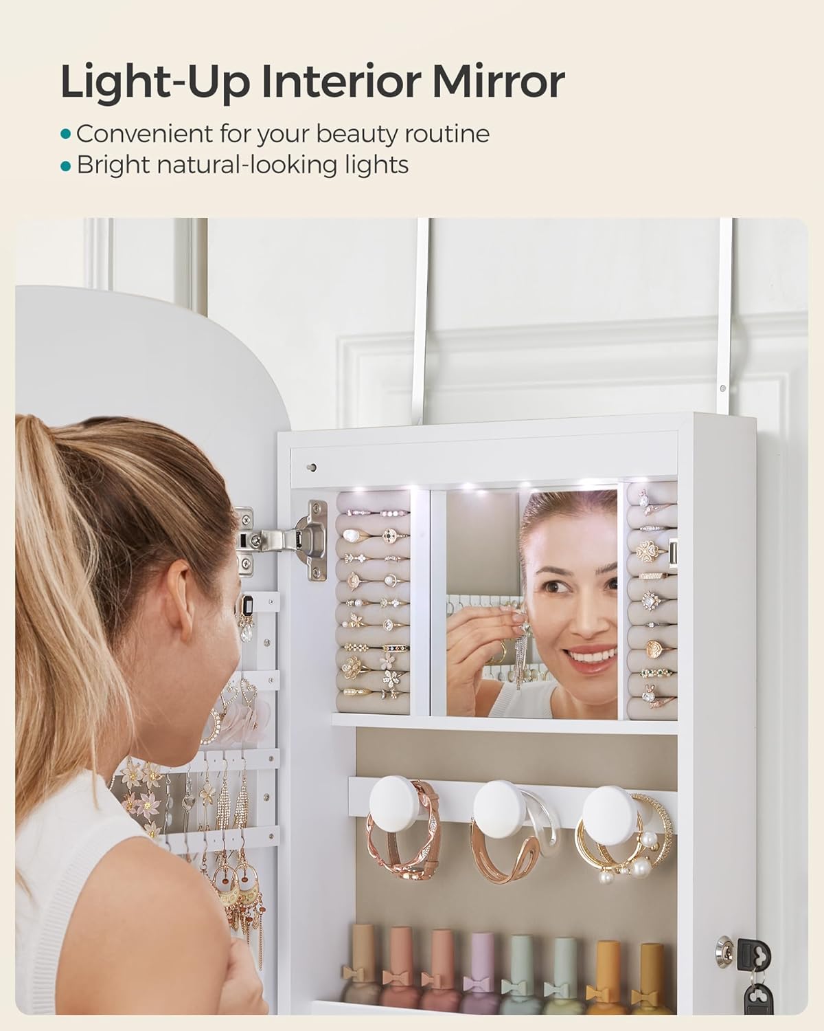 3.9 x 16.5 x 42.5" LED Jewelry Cabinet Wall Door Mounted