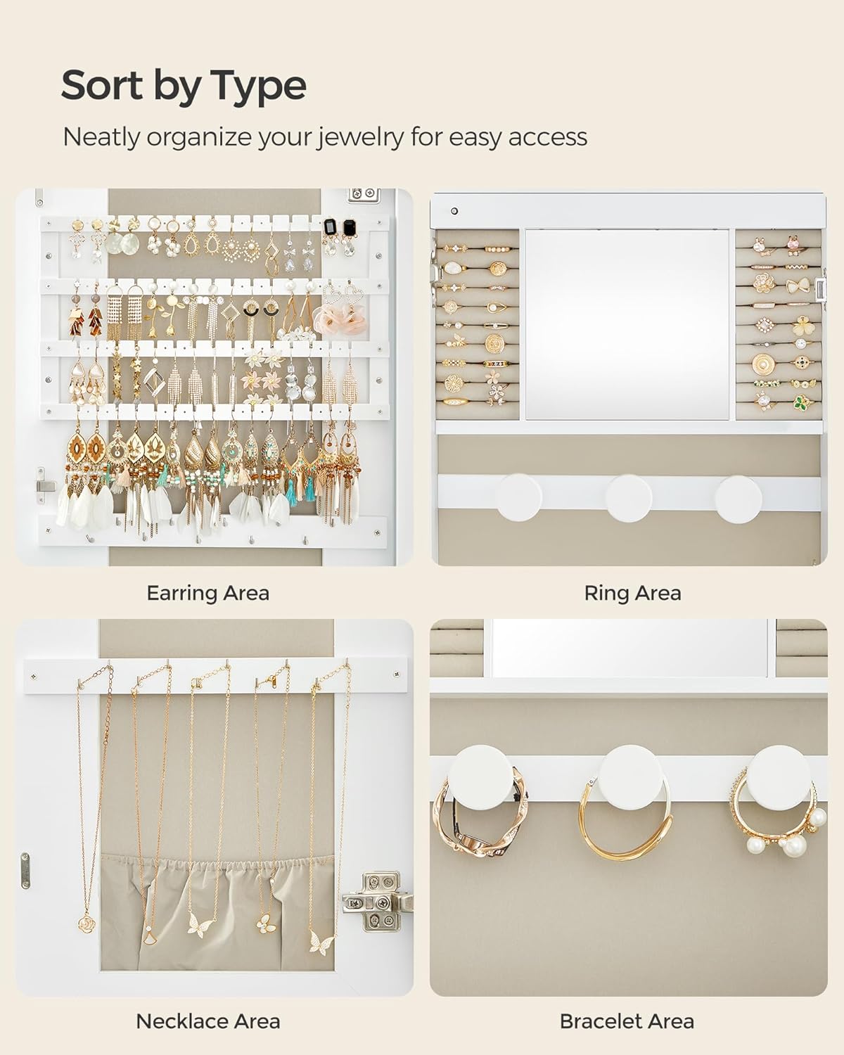3.9 x 16.5 x 42.5" LED Jewelry Cabinet Wall Door Mounted