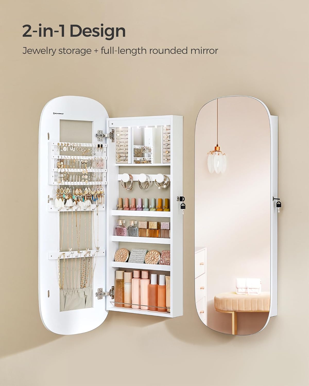 3.9 x 16.5 x 42.5" LED Jewelry Cabinet Wall Door Mounted