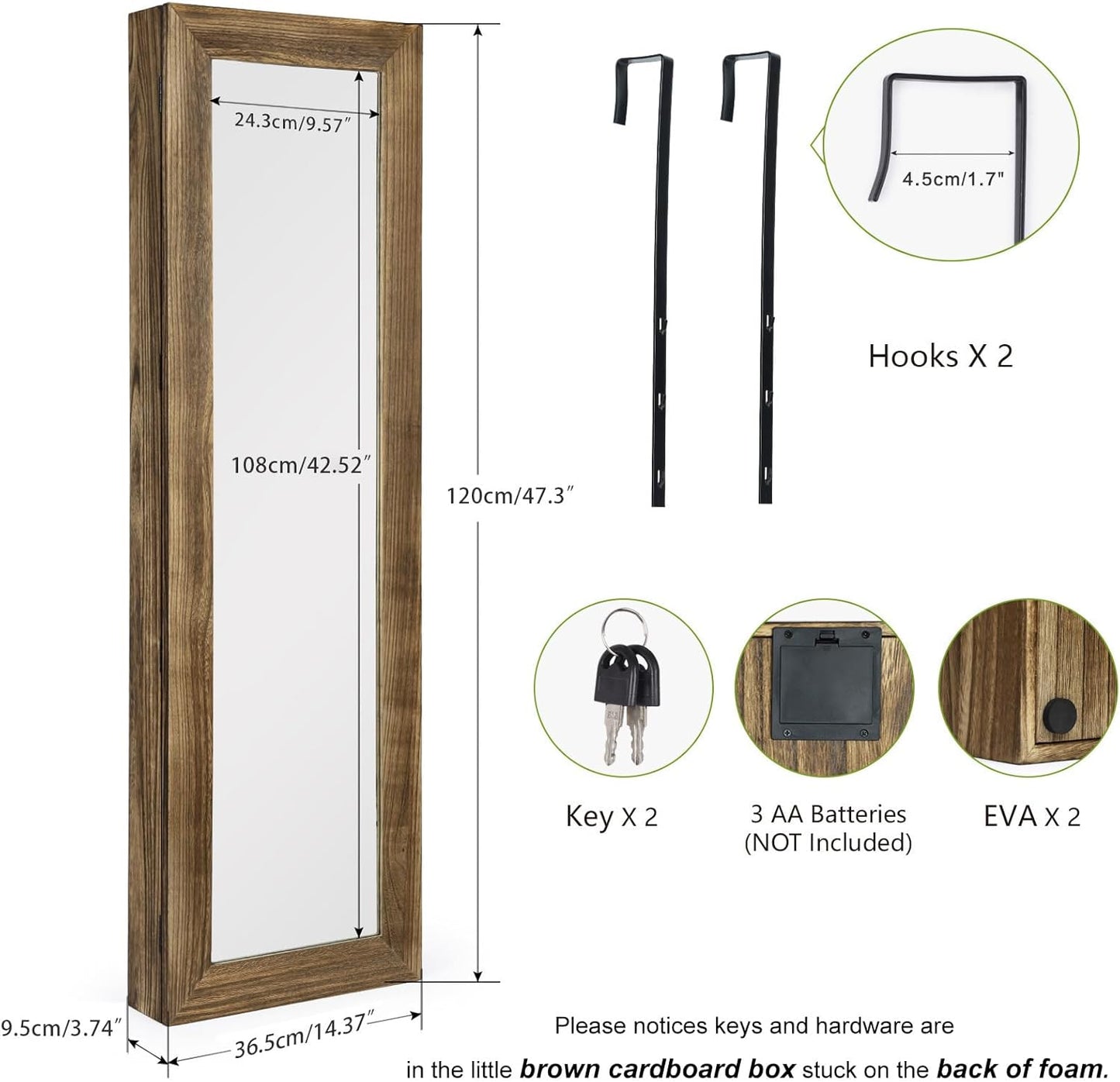 Solid Wood Jewelry Armoire Cabinet with Full Length Mirror