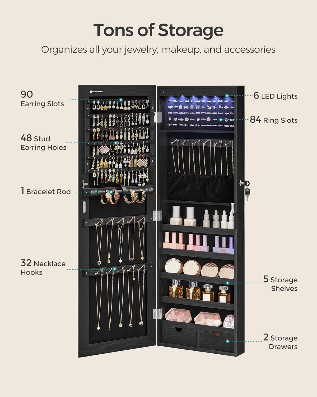 Wall-Mounted Cabinet with LED Interior Lights
