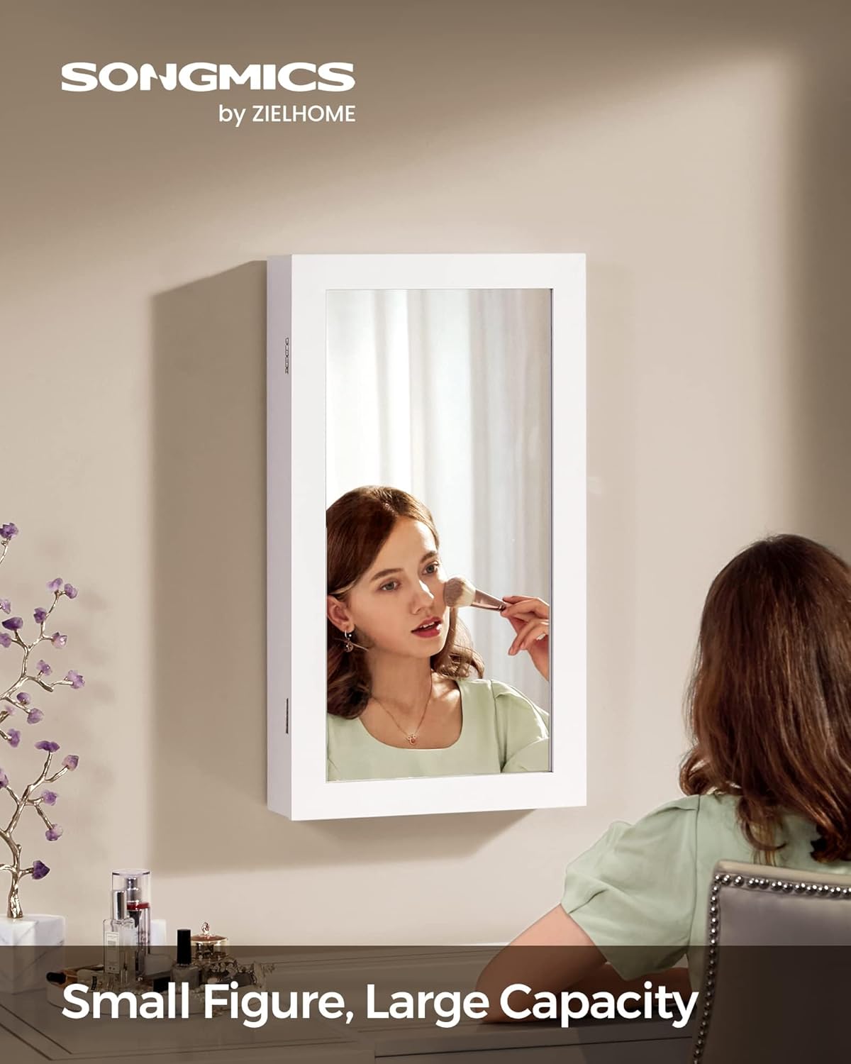 Lockable Jewelry Cabinet Armoire with Mirror
