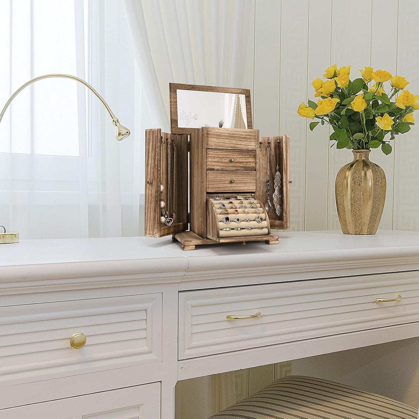 Jewelry Box for Women, Rustic Wooden Jewelry Box