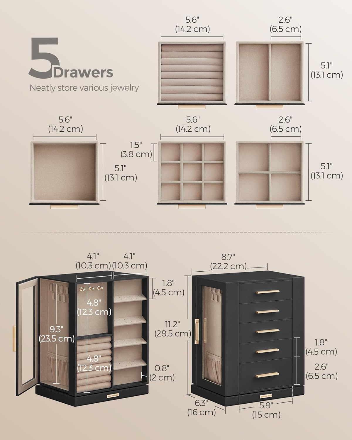 360° Rotating Large Jewelry Storage Case - Black