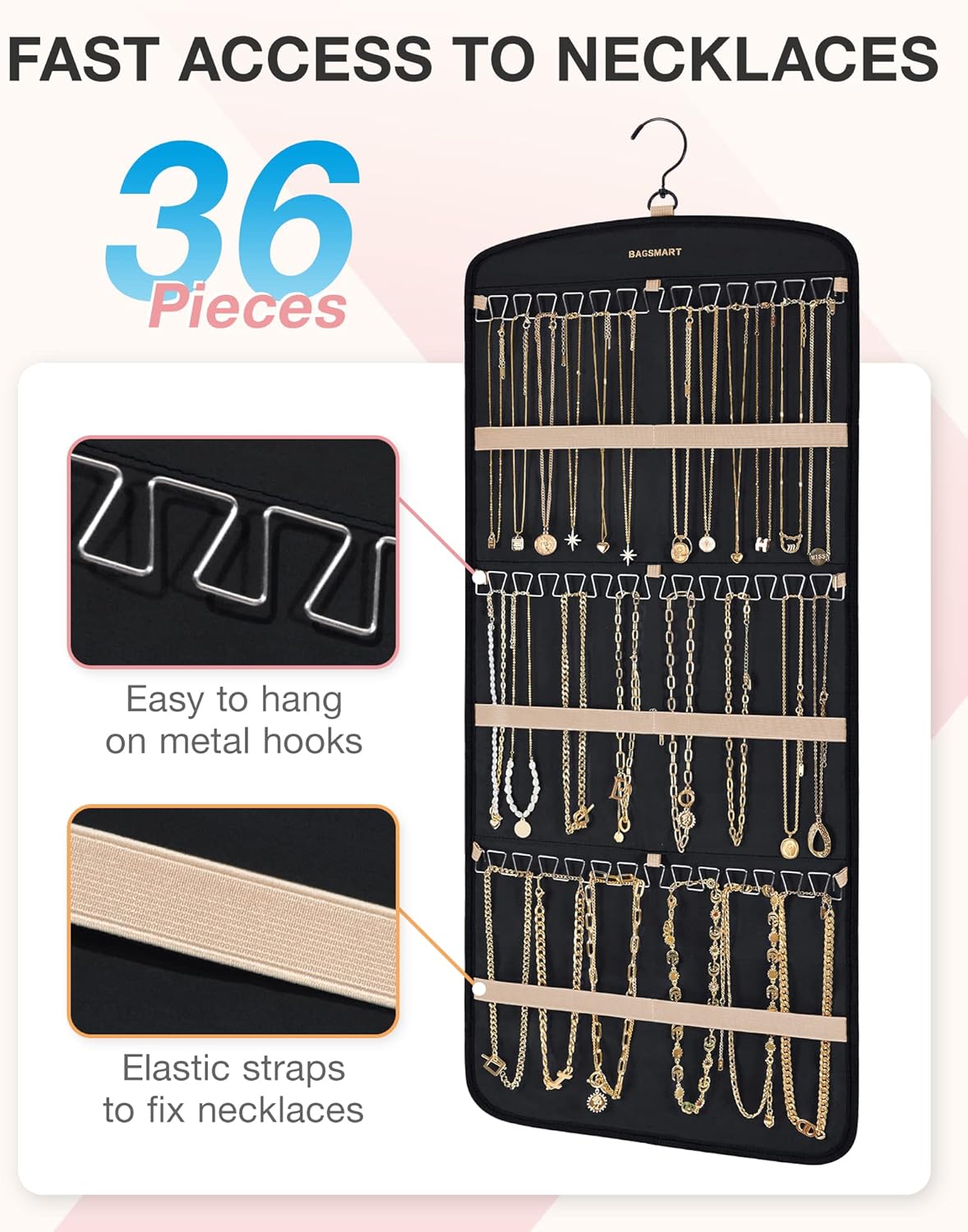 Dual sided hanging jewelry organizer with 20 Jewelry Bags