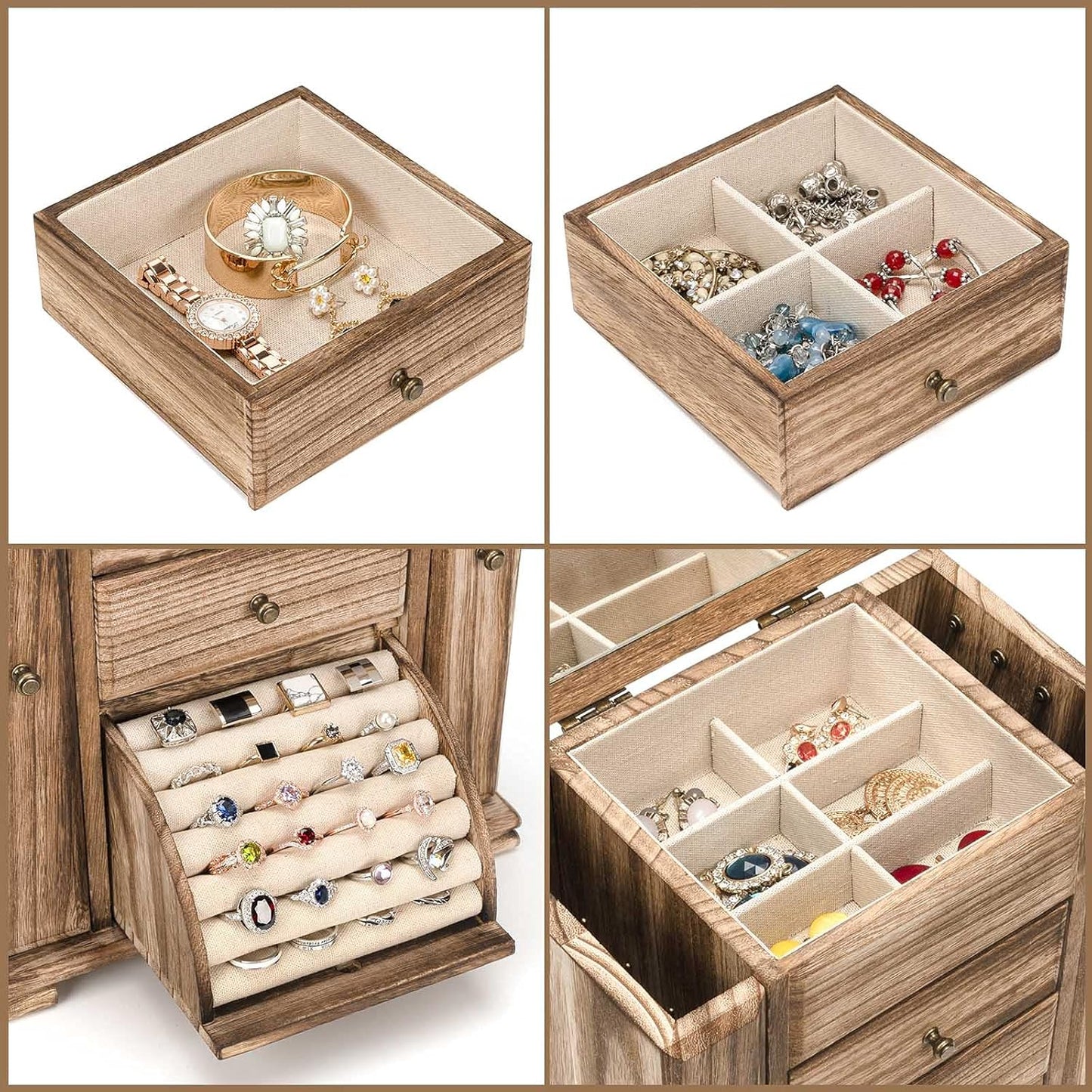 Jewelry Box for Women, Rustic Wooden Jewelry Box