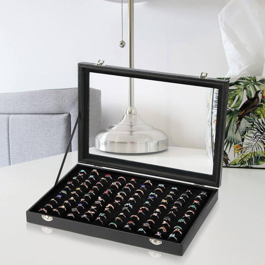 100 Slots Ring Display Case with Lid