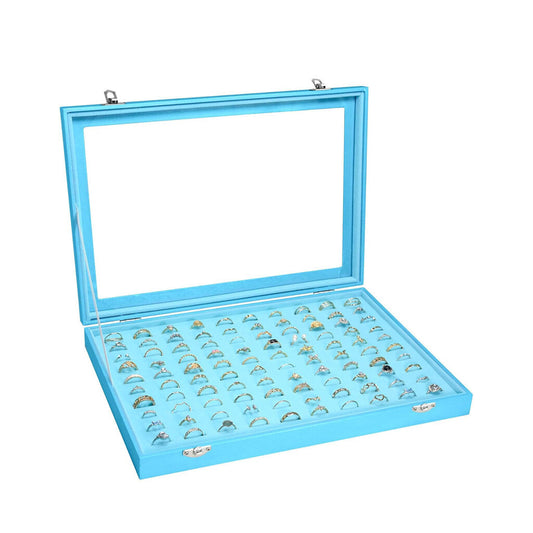 100 Slots Ring Display Case - Sky Blue
