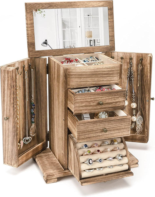 Jewelry Box for Women, Rustic Wooden Jewelry Box
