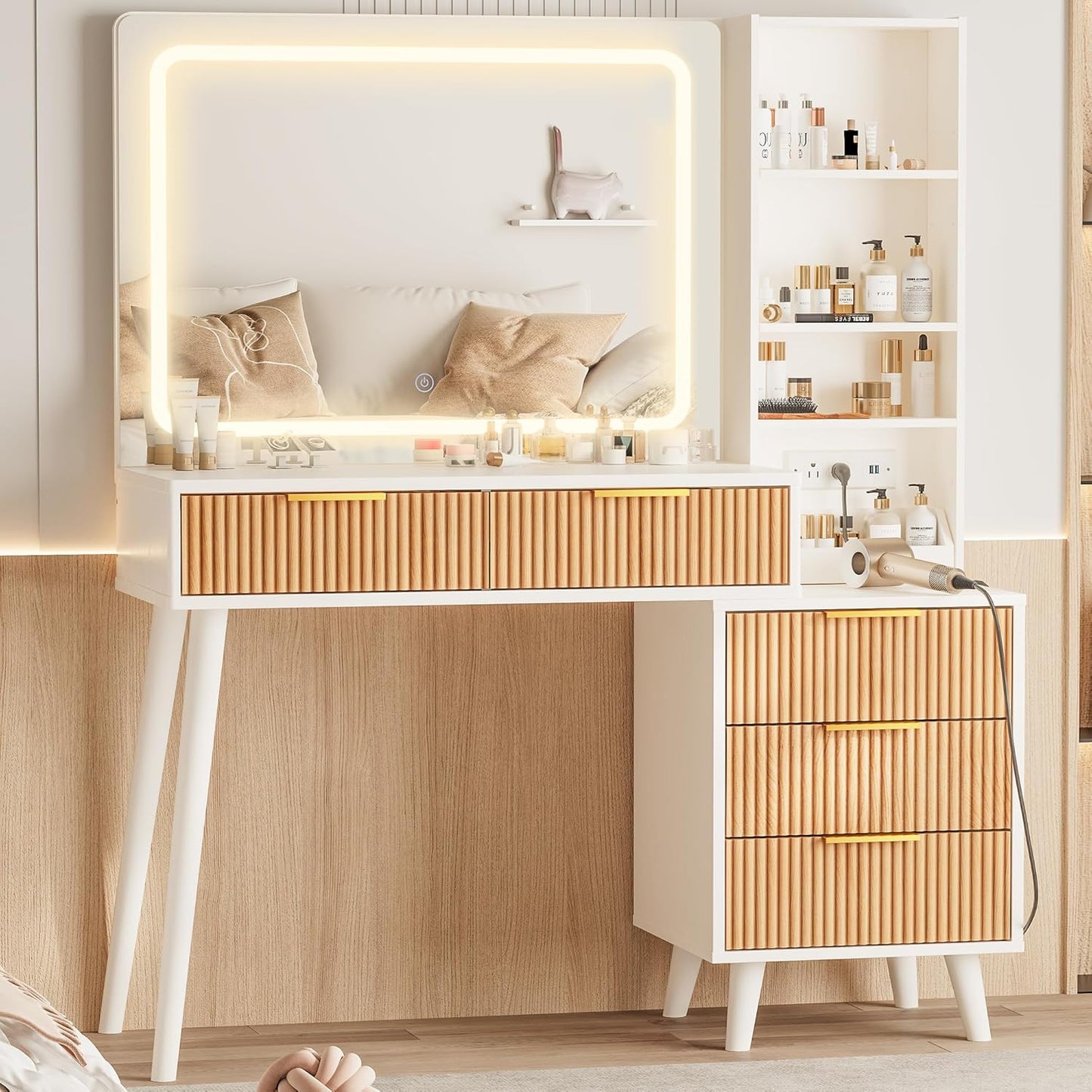 44" Vanity Desk with Mirror and Lights